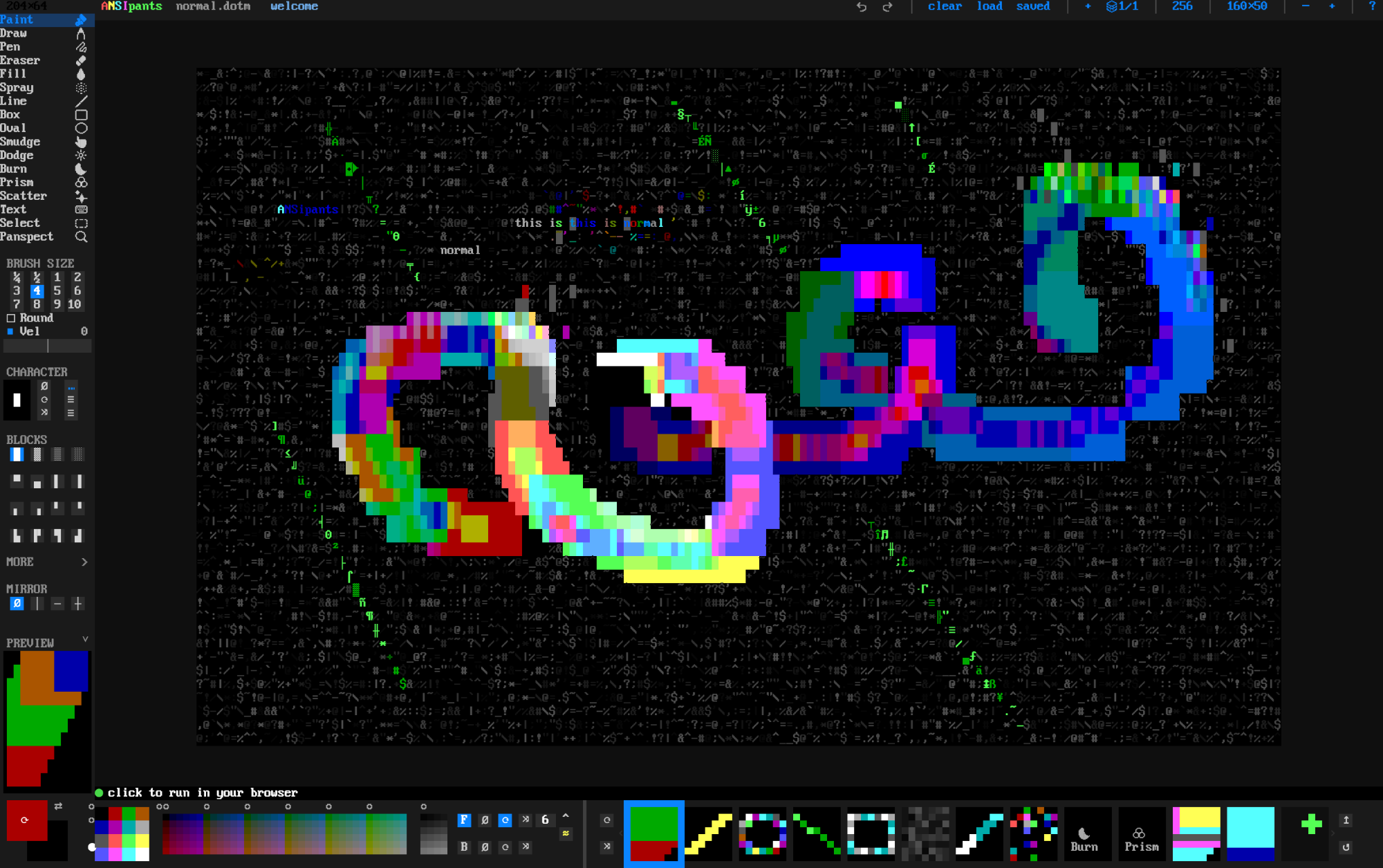 ANSIpants running in a browser